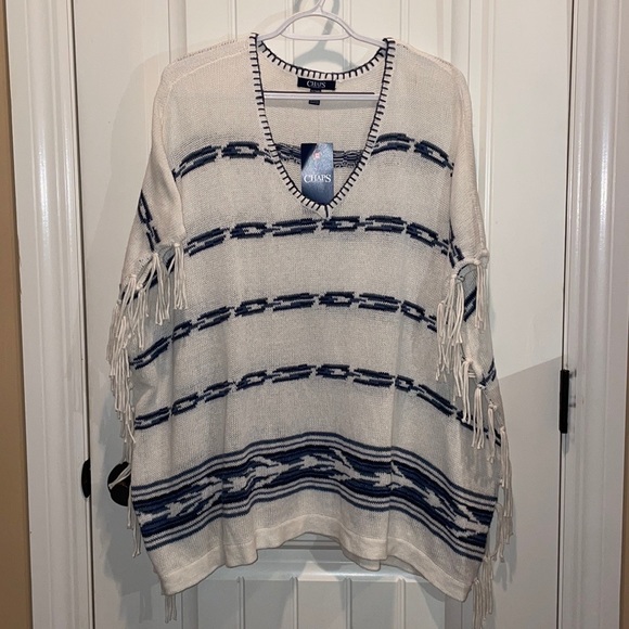 XL CHAPS DENIM CO WESTERN STYLE PONCHO V-NECK SWEATER Armholes RalphLaurenCo.NWT - Picture 16 of 16
